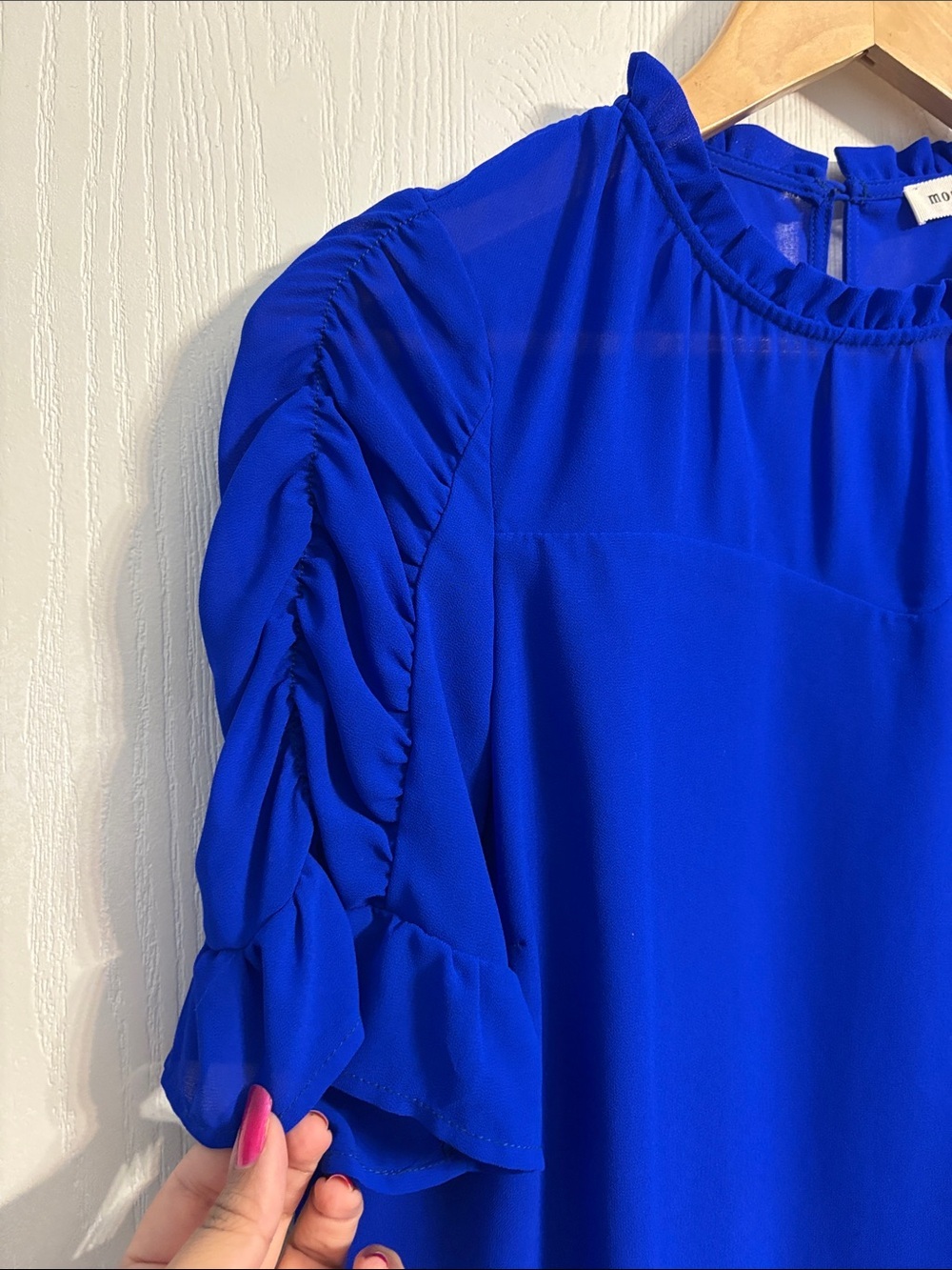 Monteau Royal Blue Ruffle Sleeve Blouse - Picture 3 of 8